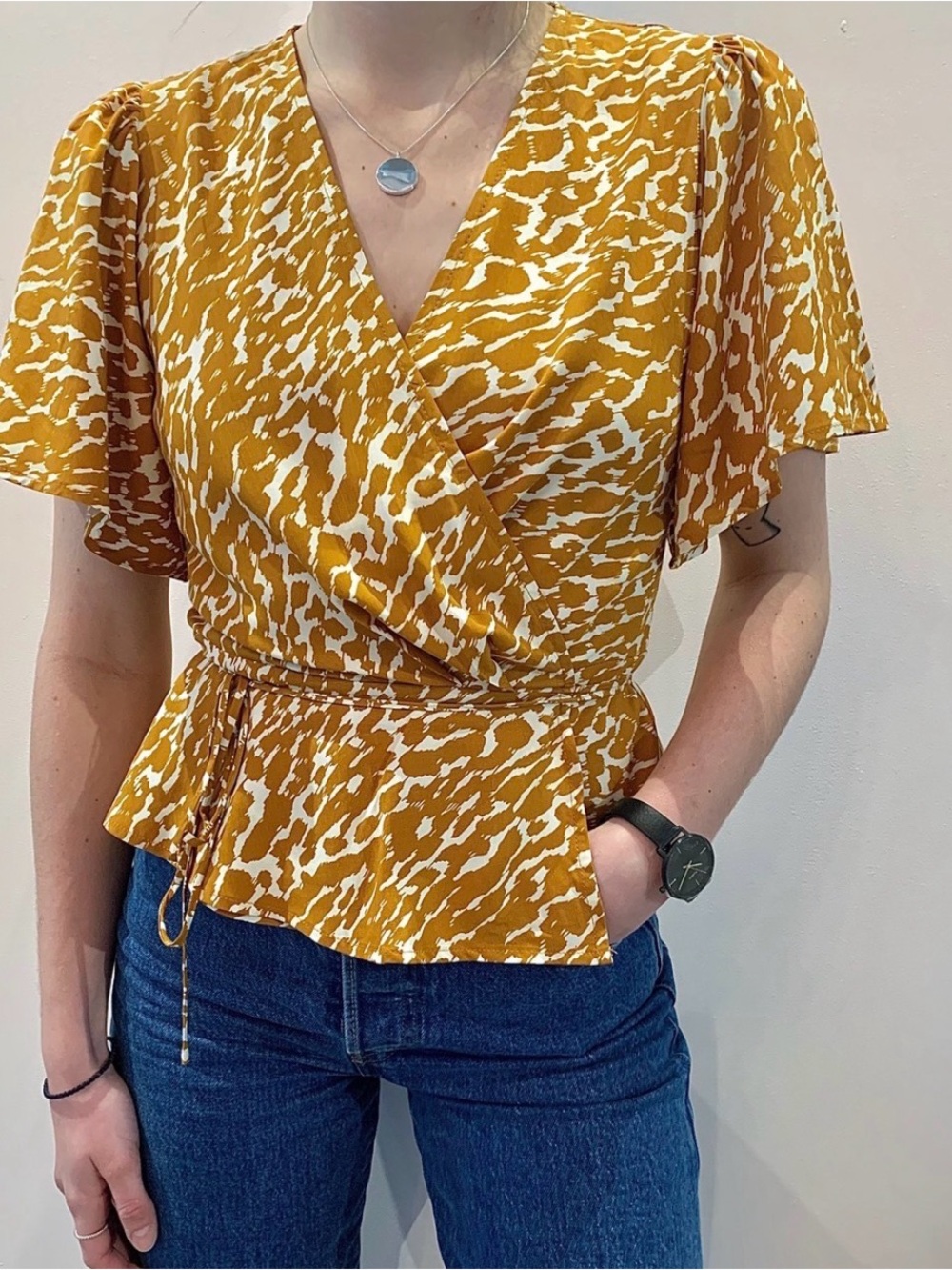 Wrap-Tie Animal Print FRNCH Viscose Blouse